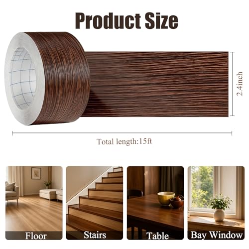 Image of GSCIT Club Brown Walnut Wallpaper, 2.4 inch X 15ft Self Adhesive Wood Grain Repair Tape Walnut Repair Patch for Tables, Chairs, Baseboards, Doors, Windows, Floors, Handicraft DIY.