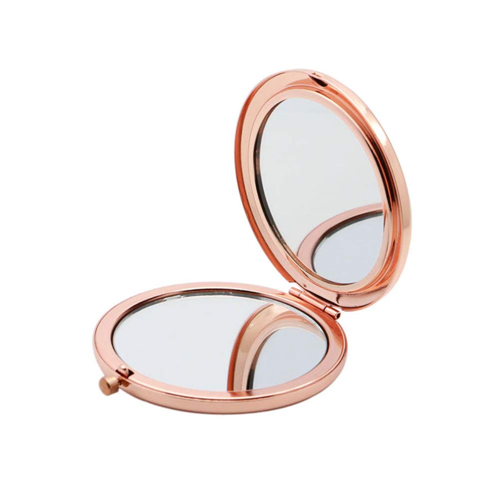 Magnifying Compact Mirror for Purses with 2 x 1x Magnification,HREW Folding Mini Pocket Double Sided Travel Makeup Mirror,Perfect for Purse, Pocket and Travel (Rose Gold)