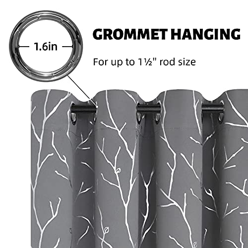 Buhua Blackout Curtains For Bedroom Livingroom Window Curtains Panels Thermal Insulated Windproof Elegant Tree Branches Silver Print 52W X 63L, Light Grey, 2 Panels #TOP2