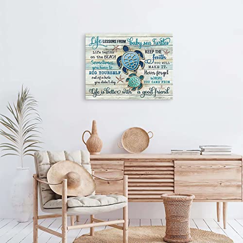 Drawpro Ocean Turtle Canvas Wall Art Decor Life Lessons Sea Turtle Canvas Prints Bthroom Artwork For Wall Framed Teal Inspirational Quotes Wall Decor Bedroom Living Room Home Art Funny Gift 12X16 Inch #TOP5