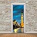 DNFurniture 3D Door Art, Removable Door Decals,Blue Night View British Building Big Ben 95X215Cm Self-Adhesive Door Mural, Door Sticker For Room Décor, Child Boy Girl Art Door Wall Stickers Mural Wall