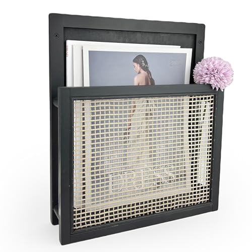 Pubgeer Wooden Wall Magazine Holder, Boho Style File Organizer,Wall Mounted Magazine Rack, File Holder For Entryway Living Room Kids’ room and Office, Hanging Mail Organizer (Black)