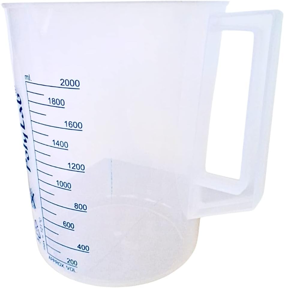 AANIJ® Plastic Measuring Jug with Handle 2000 ml, Pack of 1 Transparent PP Measuring Jug with Printed mL Markings for Kitchen, Laboratory & Industrial