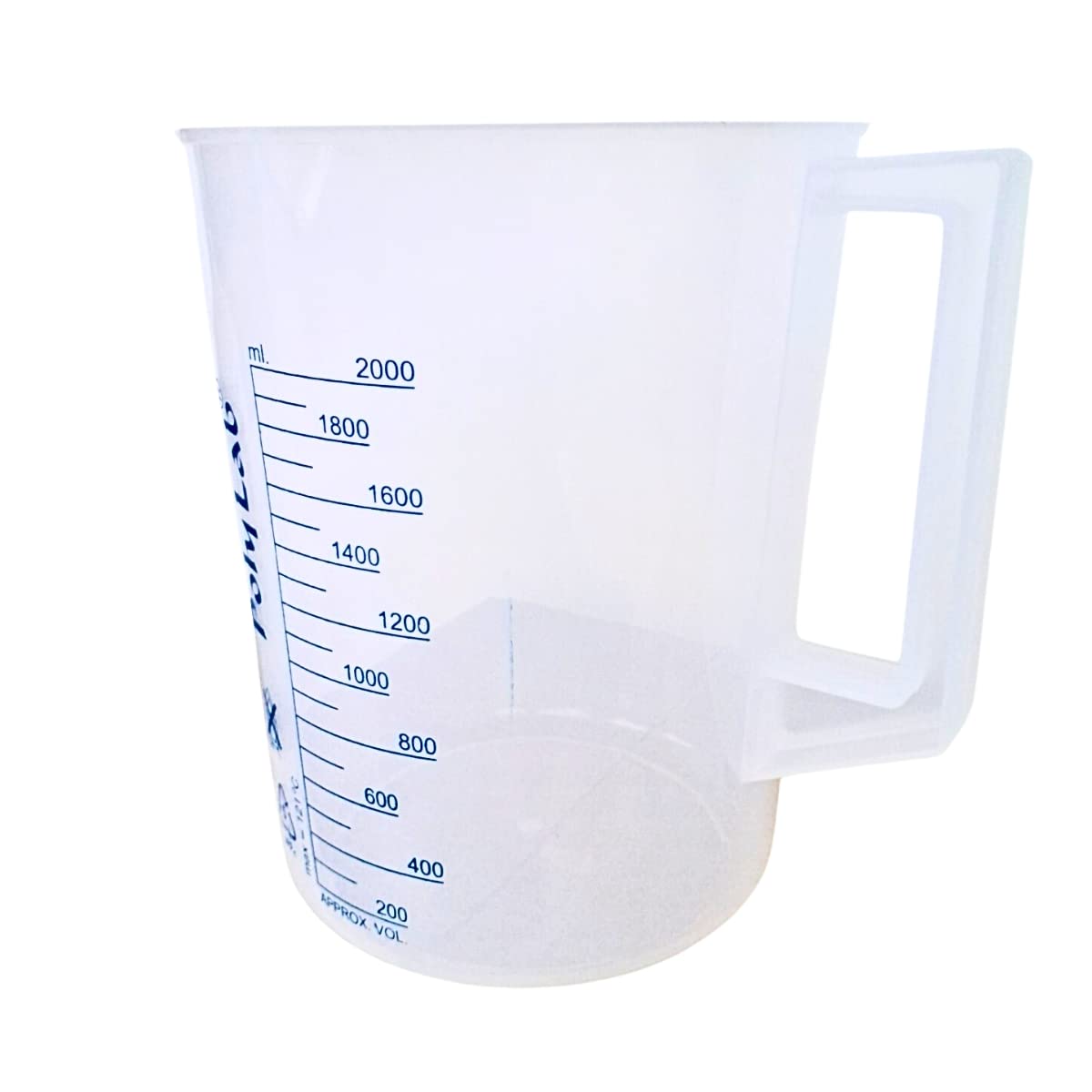 AANIJ® Plastic Measuring Jug with Handle (2000 ml, Pack of 1) Transparent PP Measuring Jug with Printed mL Markings for Kitchen, Laboratory & Industrial