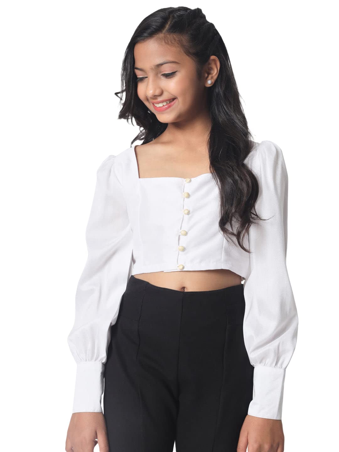 studio rasa Girls Chroma Button Down Kids Top for Wedding Festives Party