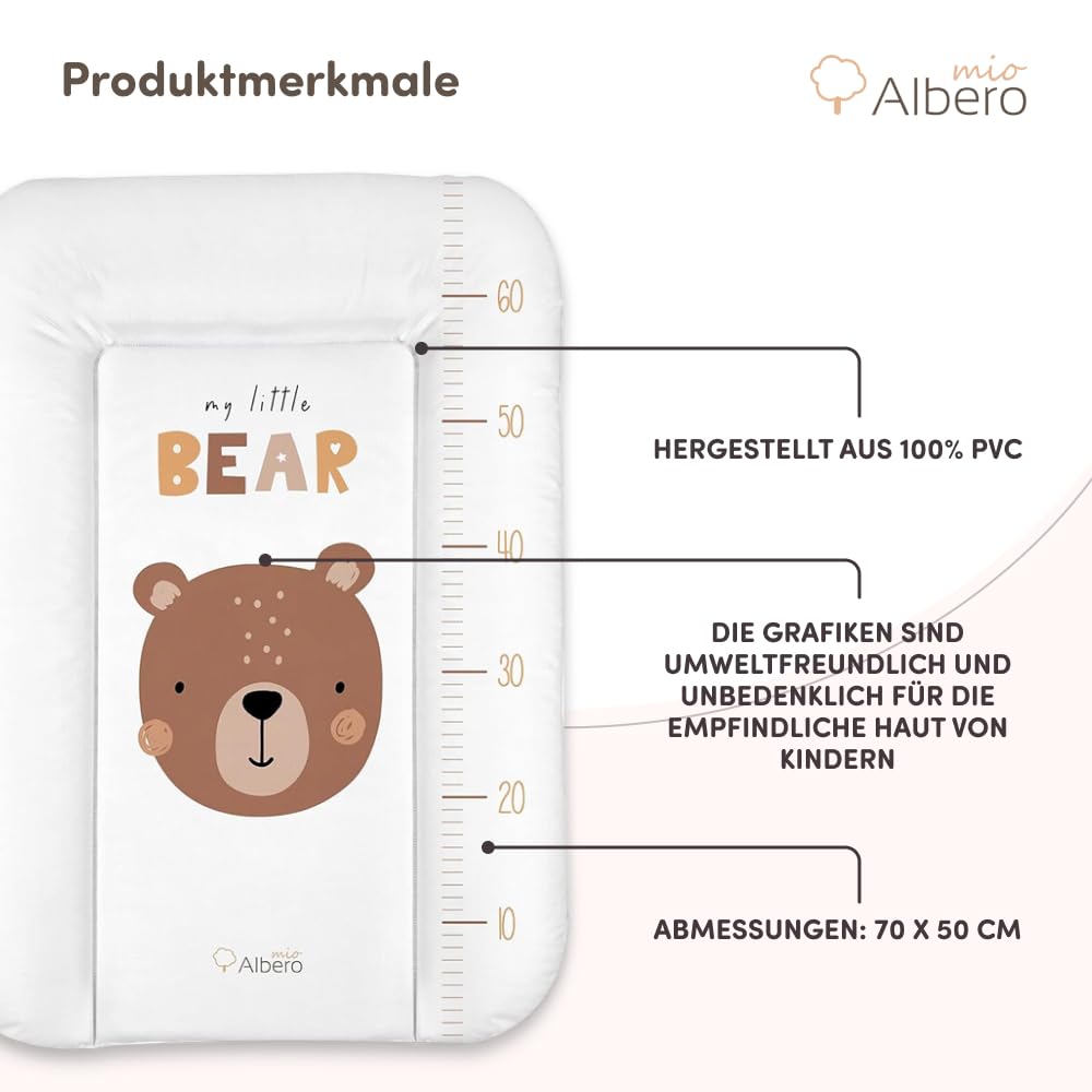 Materassino per fasciatoio, 50 x 70 cm, lavabile, per bambini, in PVC, certificato Öko-Tex (Bear)
