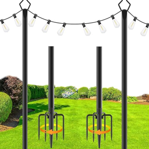 Image of zoegi 2 Pack 10Ft String Light Poles,Light Poles for Outside Lights with Fork,Outdoor Brackets Hanging Lights,Metal Stand for Deck Patio,Backyard,Wedding,Deck,Party