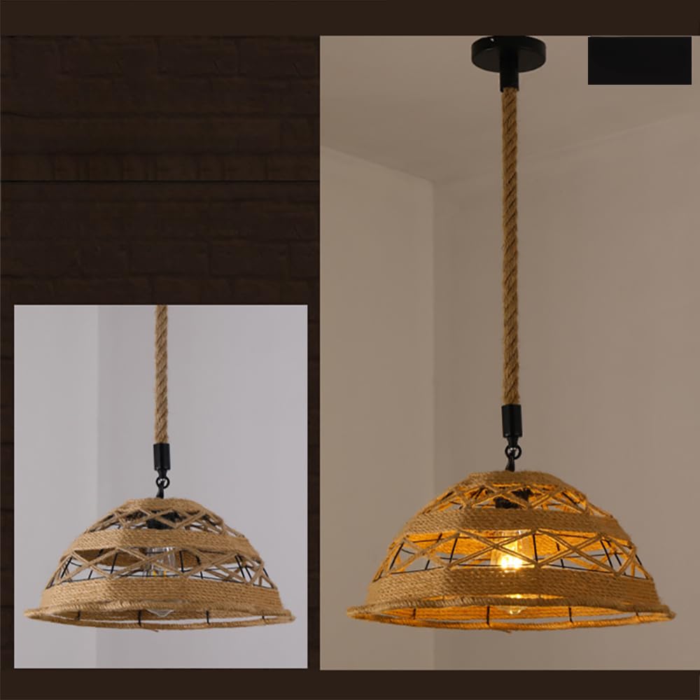 HXYSXHJUO American Style Retrohemp Rope Chandelier Nostalgic Loft Industrial Internet Cafe Restaurant Hot Pot Shop Pendant Lamp (Style F 1pcs)