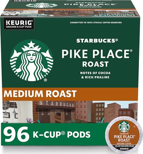 Starbucks K-Cup Coffee Pods, Medium Roast Hot or Iced Coffee, Pike Place Roast, 96 Keurig Pods ​