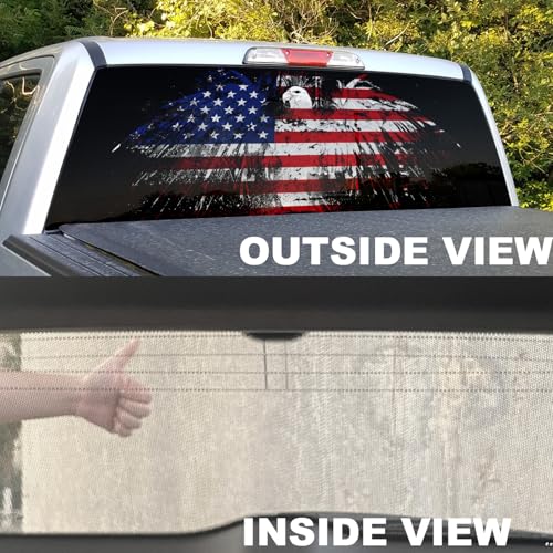 Image of American Flag Decal for Trucks & Cars - Eagle Design (65x17in) for Men, Dad, Grandpa, Boyfriend