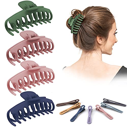 4.2Inch Large Hair Claw Clips for Women, 4 Packs Non Slip Matte Big Hair Clips With Strong Hold for Thick Hair & 7 Color Small Hairpin for Girls with Hair Styling