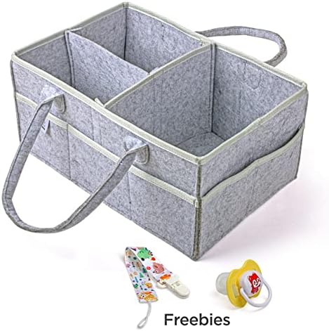 Baby Nappy Caddy Organiser Bag With Free Pacifier and Pacifier Clip, Storage for Baby Essentials of Newborn Babies, Gift for New Mums, Mother to Be, Baby Shower Gifts, (Large Grey)