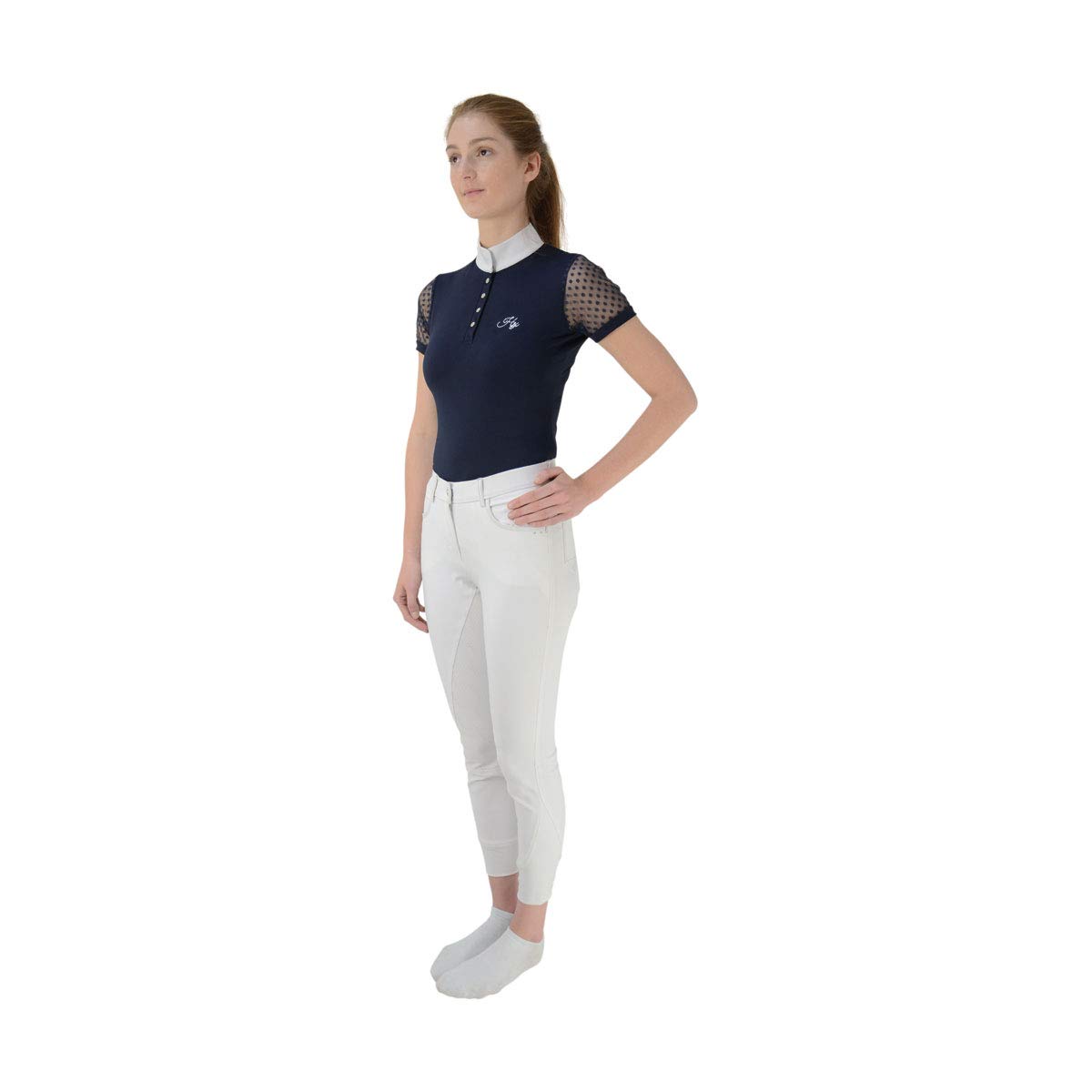 [HyFASHION] (ハイ) レディース Lydia ショーシャツ 半袖 乗馬 ホースライディング (L) (ネイビー) ストレッチデニムシャツ LE SOUK HOLIDAY｜クロスプラス公式通販サイト