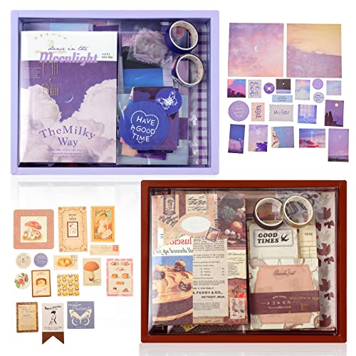 Henoyso HENOYSO-SCRAPBOOK -22092602 2 Sets Scrapbook Supplies Kit 694 Pcs Vintage Aesthetic Junk Journal Scrapbooking Art Journaling Kit Stationery A6 Grid For Teen Girl Kid Women Birthday Craft Diy Gift cover