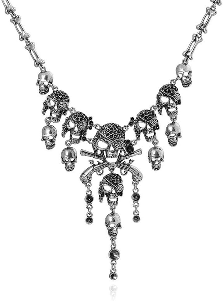 Jewelry Fashion Multi-Level Pirate Skull Tassel Charm Necklace Collar Bib for Women Horror Necklace Punk