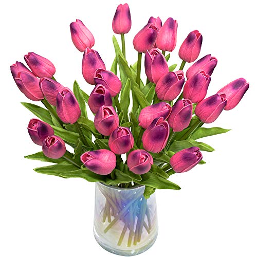 image for JOEJISN 30pcs Artificial Tulips Flowers Real Touch Purple Tulips Fake 