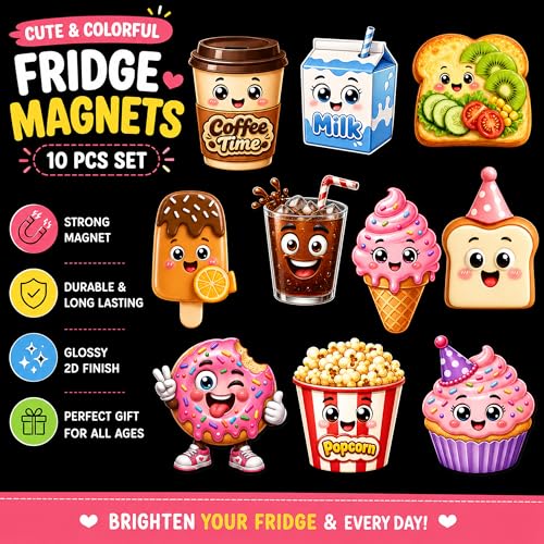 Image of Regalo Casila Cute Fridge Magnets Set of 10 Cartoon Food Magnets for Refrigerator Kitchen Decor Strong Magnetic PVC Fridge Stickers for Kids Home Office Gift Decorative Magnets
