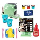 The Magic Toy Shop Kids Coffee Machine Toy Playset with Till - Battery Operated, Dispenses Water, Realistic Sounds, Play Food & Capsules - Role Play Kitchen Accessories for Boys & Girls 3+