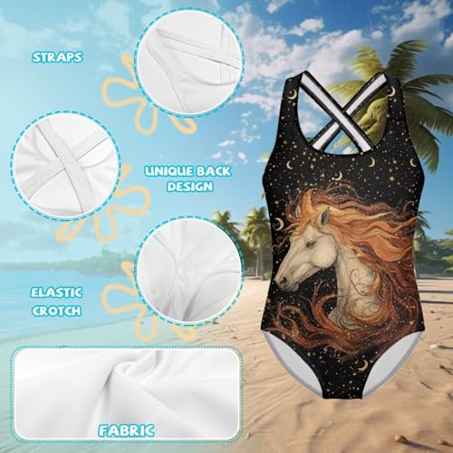Image of Girls One Piece Cat Swimsuits Quick Dry Cartoon Beach Bathing Suit Crossback Swimwear for Kids 5-14 Years