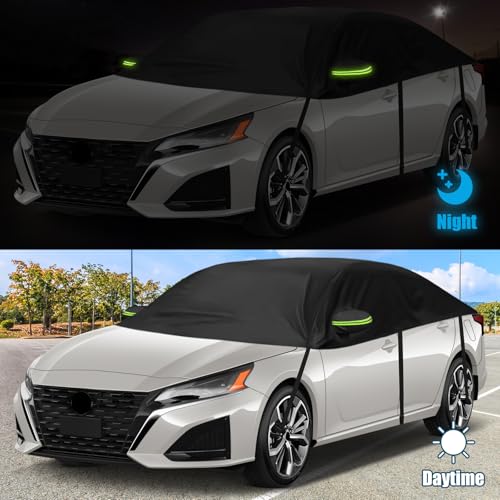Image of Half Car Cover Compatible with Nissan Altima 2013-2026, All Weather Protection with Side Mirror Cover, Waterproof Top Roof Protector for Rain Hail Sunshine Protection