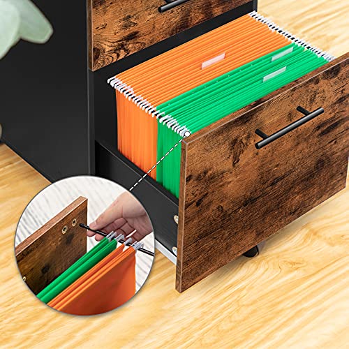 Image of HOOBRO 3-Drawer File Cabinet, Wooden Under Desk Filing Cabinet, fits A4 /Letter Size for Home Office, Small Rolling Storage Drawer Chest, Printer Stand with Drawers, Rustic Brown and Black BF02WJ01G1