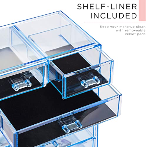 Image of Sorbus Acrylic Makeup Organizer Set, 6-Drawer Vanity & Countertop Cosmetic Storage with Small & Wide Compartments, Blue Brilliance Makeup Storage for Brushes, Jewelry - Holiday Gift for Women & Teens