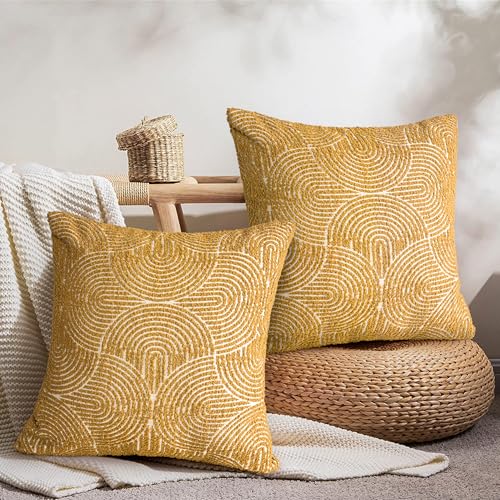 Housse de coussin jaune moutarde bohème géométrique pour lit