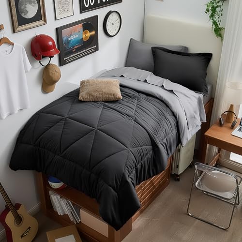 BEDELITE Twin XL Comforter Set 5 Pieces, Reversible Black Bed in A Bag BEDELITE Twin XL Comforter Set 5 Pieces, Reversible Black Bed in A Bag - Image 1