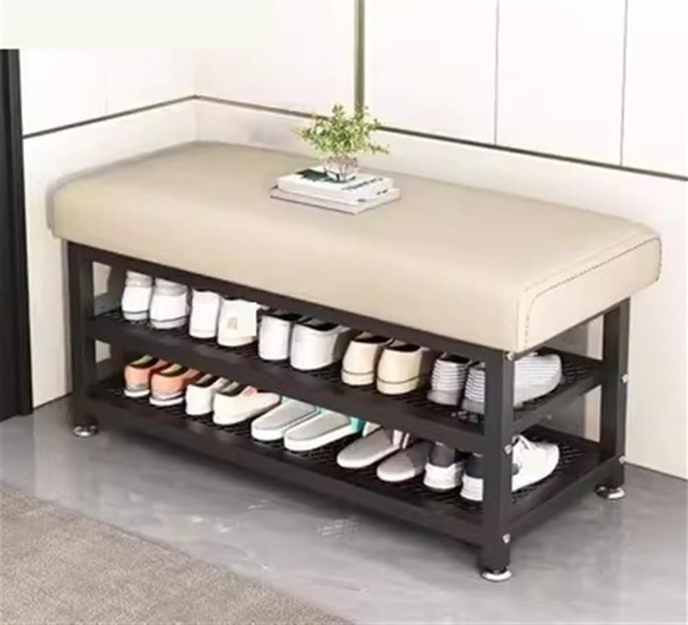 GYEQXKT Shoe Storage Bench with Leather Cushion, 2-Tier Design, Holds Up to 330 lbs, Stylish Shoe Rack for Entryway and Living Room
