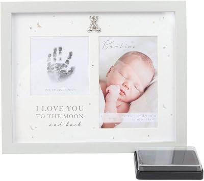 Juliana Bambino Baby Love You To Moon and Back Hand Print Grey Photo Picture Frame Unisex Ink Pad 4 x 6 Keepsake Gift