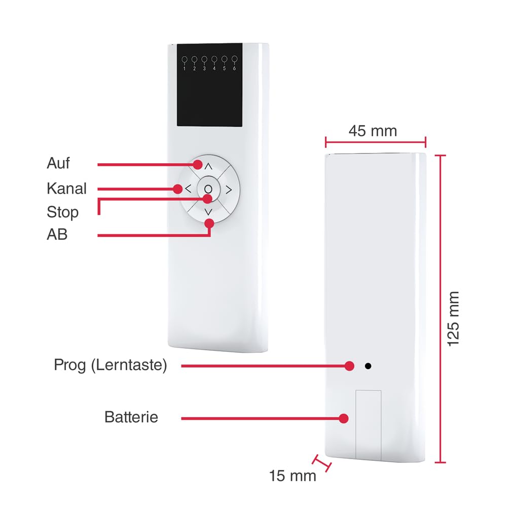 GARDINIA Easyfix FB-1 - Mando a Distancia para persianas Easyfix (6 Canales, Incluye Soporte de Pared y Pilas), Color Blanco