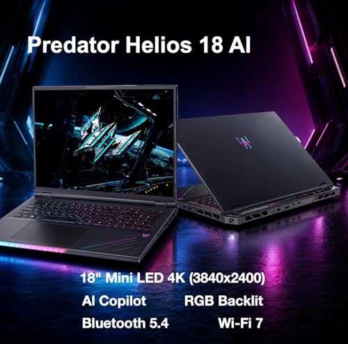 Image of MichaelElectronics2 Customized Laptop, Created Using Acer Predator Helios 18 AI AI Gaming Laptop 18 inch (Intel Ultra 9-275HX, GeForce RTX 5090 24GB, 64GB, 128GB RAM, 2TB, 4TB, 8TB PCIe SSD, Win 11 Pro)