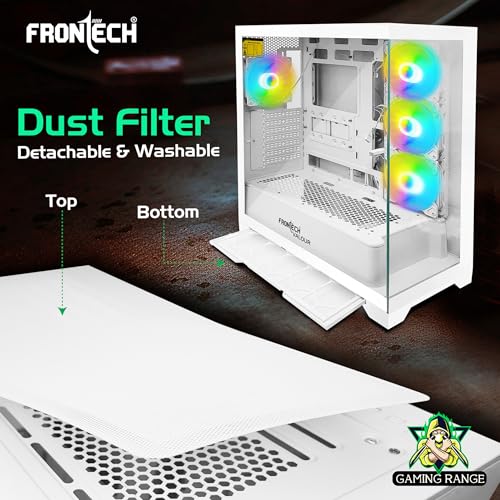 Image of Frontech Valour ATX Mid Tower Gaming Computer Cabinet | Tempered Glass Panels | 4 ARGB Fans | USB 3.0 & Type-C | White Gaming PC Cabinet(FT-4387)