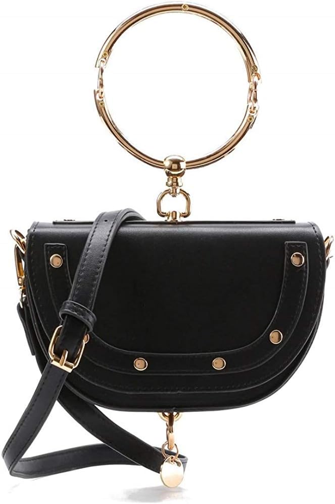 Black Women's Shoulder Saddle Handbag Bracelet Leather Crossbody Bag