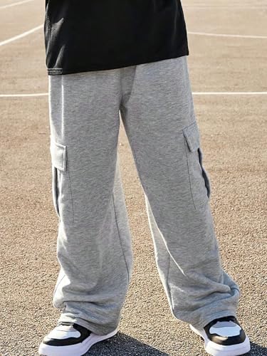 Boys Baggy Pants Casual Cargo Pants Elastic Waist Loose Sweatpants Workout Jogging Trousers with Pockets for 7-14Y3