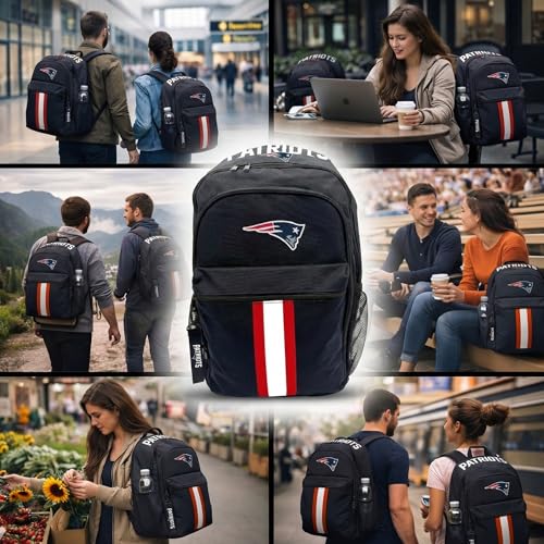 Image of NFL New England Patriots Backpack - Triple Stripe Wordmark Design with Keychain