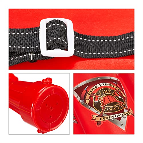 Relaxdays Feuerwehr Wasserspritze, 2,5 l Wassertank, 5 m Reichweite, 2 Sprühfunktionen, Löschrucksack Kinder, rot-gelb, 15 x 30 x 6 cm