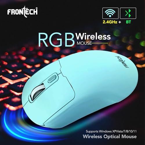Image of FRONTECH MS-0058G Dual Mode Wireless Mouse | 2.4GHz | 1600 DPI | Bluetooth 5.0 | Ergonomic 4-Button Optical Mouse | Windows, Mac, Android Devices | Sky