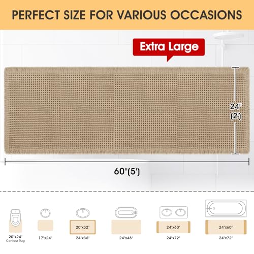 IM HOME Waffle Bath Mat Beige 5'x2', Boho Woven Modern Bath Mat Rugs, Absorbent Non Slip Bathroom Rugs, Soft Washable Bath Rugs with Tassels for Bathroom, Bedroom, Kitchen, Shower, Tub by IM HOME - Image 5