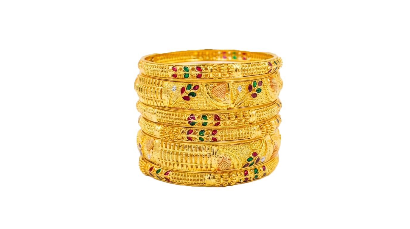 Bangle Gold Plated Brass Alloy Traditional Golden Broad Kada Set Of 6 Bangle Jewellery For Girl and Women-image-40