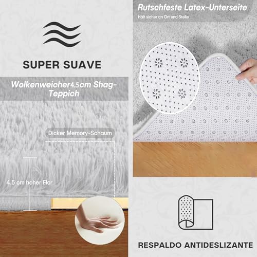 Tapis poil descente de lit blanc 100x350 cm lavable et moderne - 4