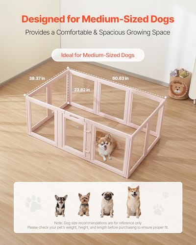 VEVOR Wurfkiste für Welpen, 1540x1000x600 mm, Welpenlaufstall, mit transparenten Fenstern und Schloss, pinken Rahmen, Hundelaufstall, Tierlaufstall, Hunde Wurfbox für mittelgroße Hunde
