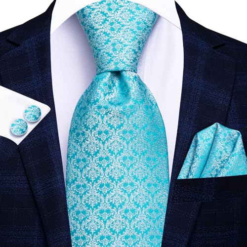 Image of Hi-Tie Men Ties Sets Silk Stripe Paisley Necktie Pocket Square Cufflinks for Business Wedding