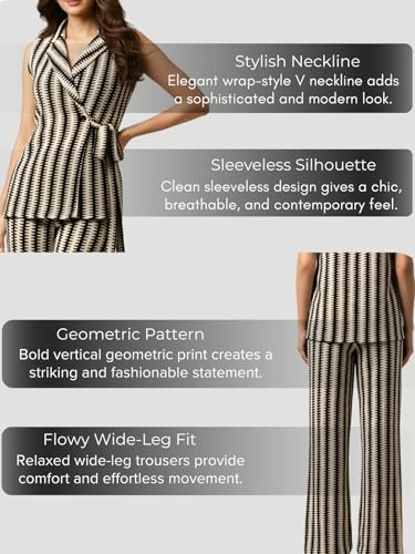 Image of GRECIILOOKS Co Ord Set for Women | Casual Blazer Stylish | Travel Set for Women | Festive Formal Outfits | Classic Collar Sleeveless Co-Ord Set | Trendy Summer 2 Piece Suit Set