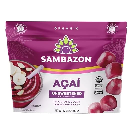 Sambazon Organic Açaí Unsweetened Berry Puree, 0g Sugar, 12 oz 9 Per Case