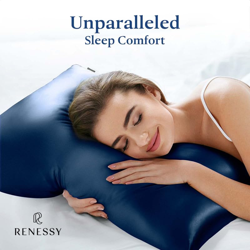 Premium Silk Pillowcase 100% Organic Mulberry Silk, 22 Momme, Grade 6A - Oeko-Tex Certified in Germany - Luxury for Hair & Skin, 1 Piece (Queen Size 20x30 Inches, Navy Blue)