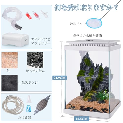FEDOUR 5L小型ガラス水槽 LEDライト/ぶくぶく水キレイセット付き の商品画像 1