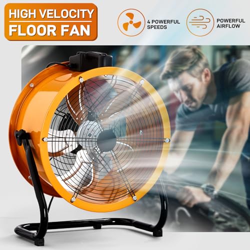 Image of ROVSUN 18inch High Velocity Drum Fan with 360-degree Pivoting Head，Air Circulator Turbo Shop Floor Fan with 3 Speed, Heavy Duty Metal Industrial Fan for Garage, Workshop, Greenhouse and Gym