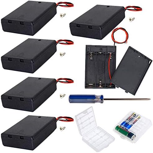 GTIWUNG 6Pcs 3 AA Battery Holder with Switch and Cover, Battery Holder Case Box with Wires,Black Plastic Batteries Case with Pin,3X1.5V 4.5V AA Battery Holder with Leads,2Pcs Cell Battery Storage Case