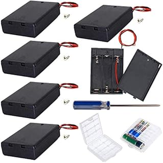 GTIWUNG 6Pcs 3 AA Battery Holder with Switch and Cover, Battery Holder Case Box with Wires,Black Plastic Batteries Case with Pin,3X1.5V 4.5V AA Battery Holder with Leads,2Pcs Cell Battery Storage Case